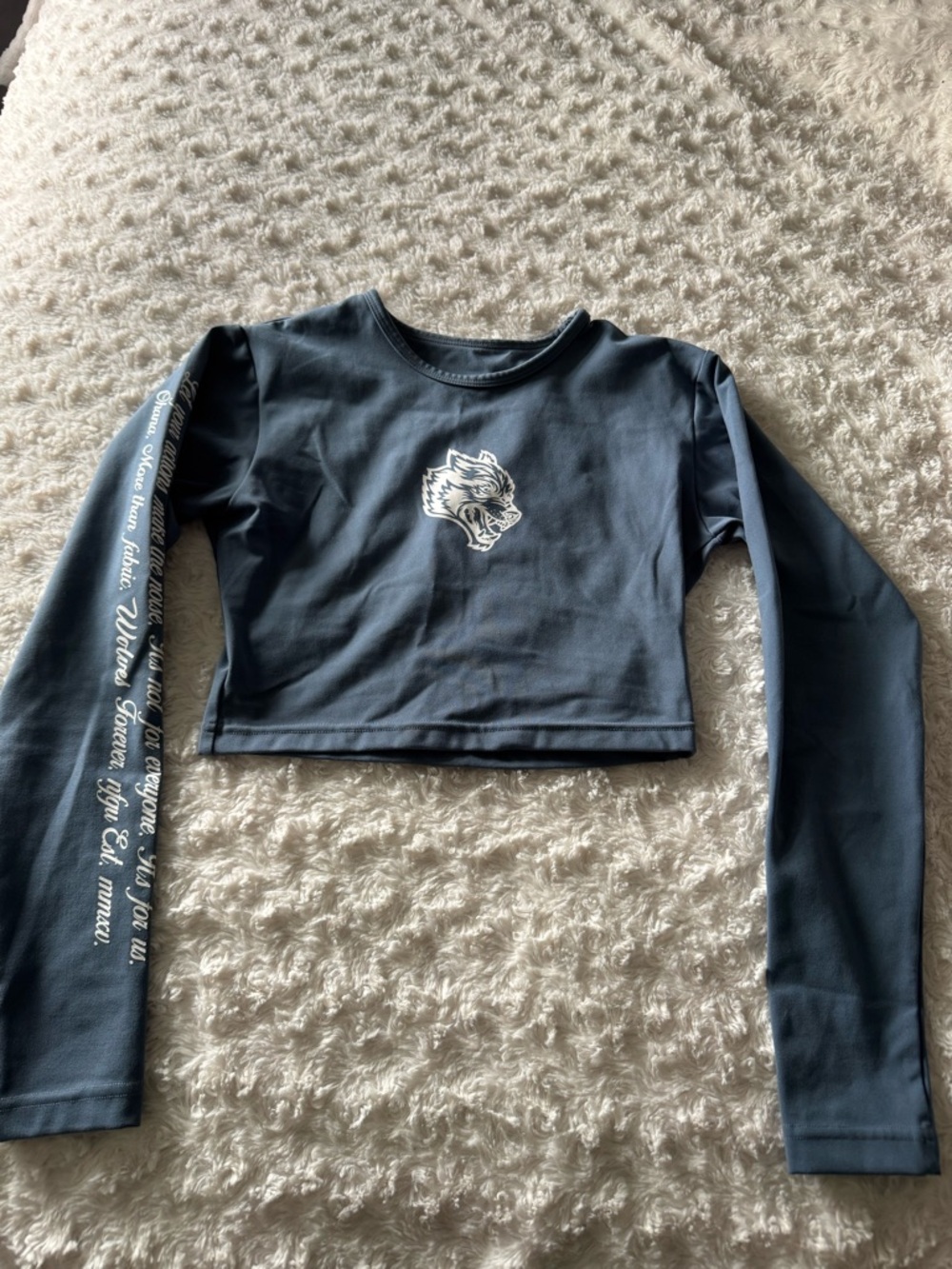 Darc Sport Navy Blue Long Sleeve Crop Top with White Graphic